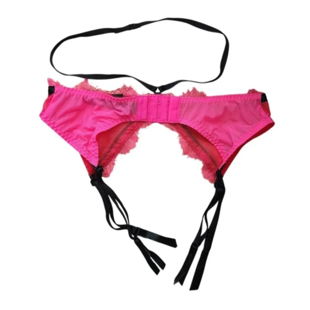 VICTORIA'S SECRET Hot Pink Lace Garter  Harness Cutout Lingerie XS/S